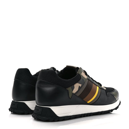 Fendi Calfskin Nylon Mens Camo Bugs Sneakers 9 Military Black Multicolor 4 of 11