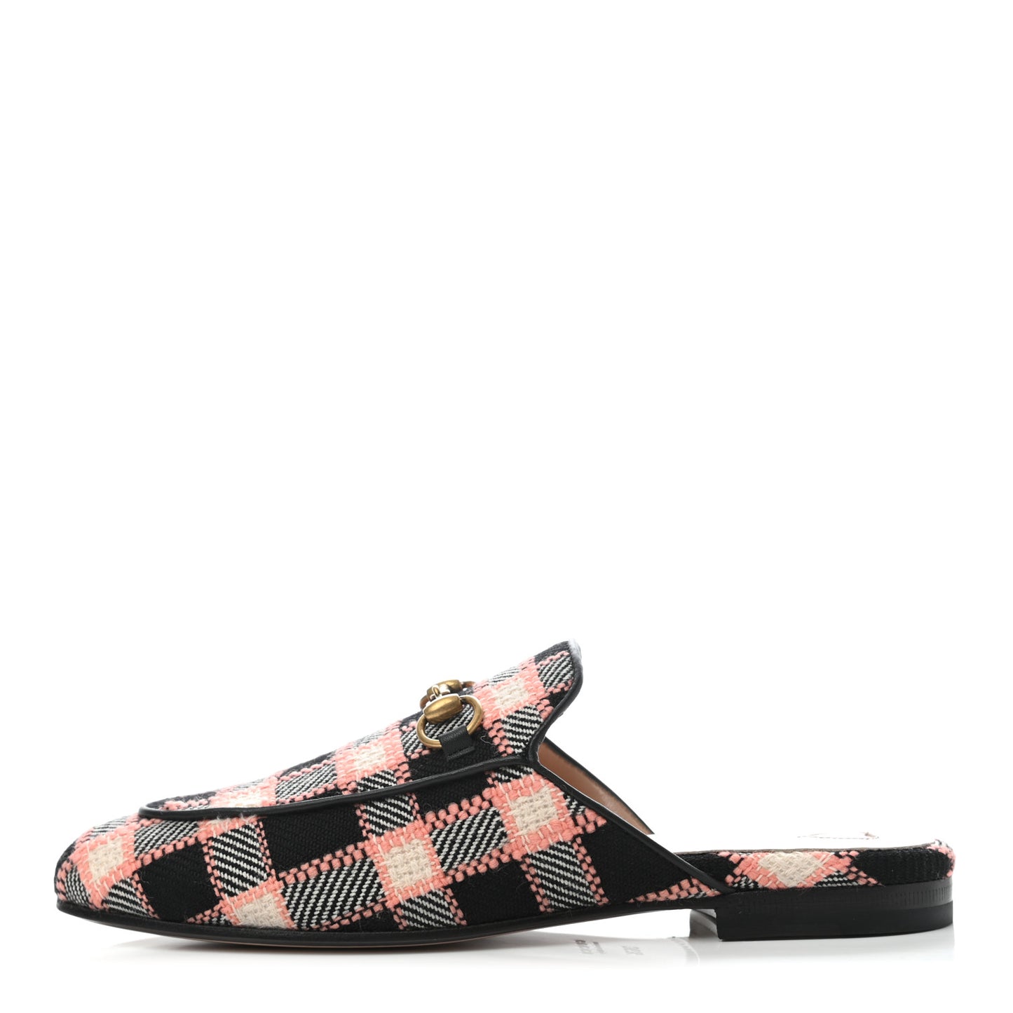 Tweed Calfskin Damier Womens Princetown Slippers 36.5 Black Pink Multicolor