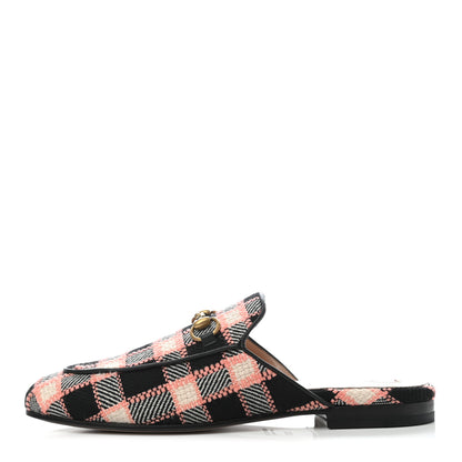Gucci Tweed Calfskin Damier Womens Princetown Slippers 36.5 Black Pink Multicolor 1 of 8