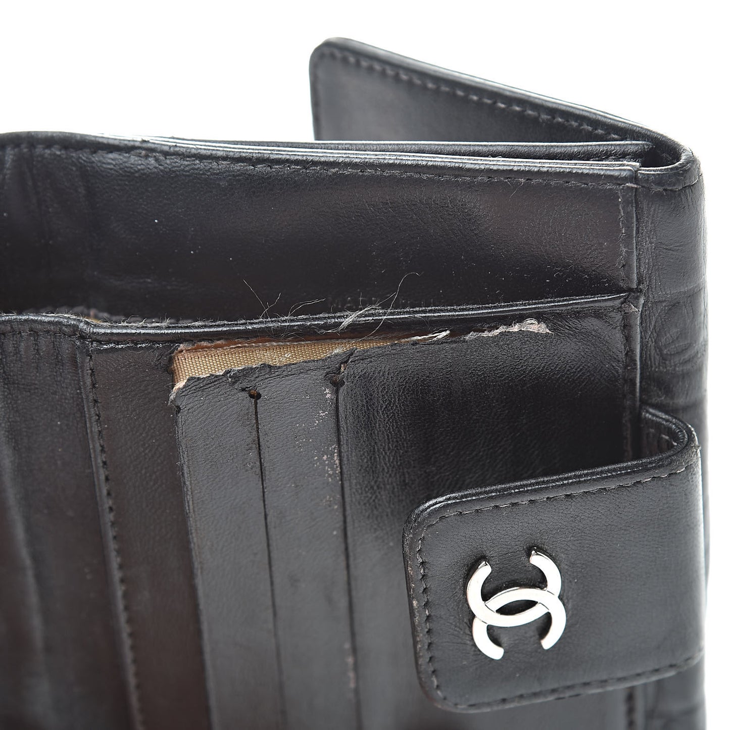 Calfskin Lucky Symbols Compact French Flap Wallet Black