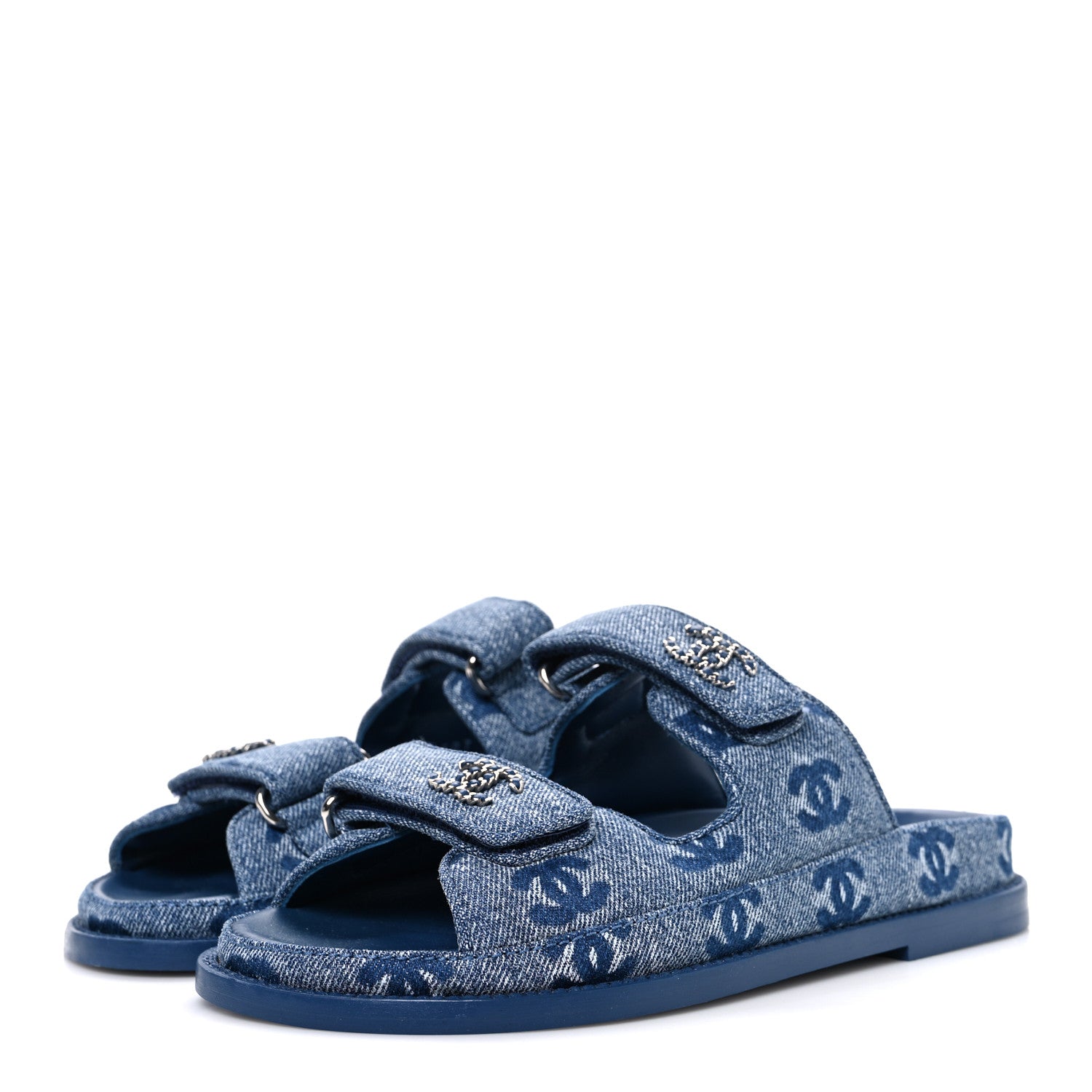 Chanel Denim CC Velcro Dad Chain CC Slide Sandals 35 Blue 4 of 11
