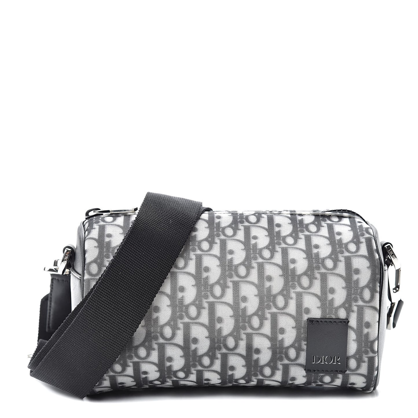 Technical Fabric Calfskin Oblique Roller Shoulder Bag Black