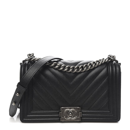 Chanel Caviar Chevron Quilted Medium Boy Flap Black 1 of 12