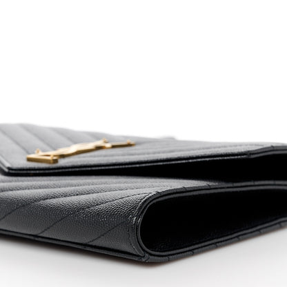 Saint Laurent Grain De Poudre Matelasse Chevron Monogram Envelope Clutch Black 10 of 11