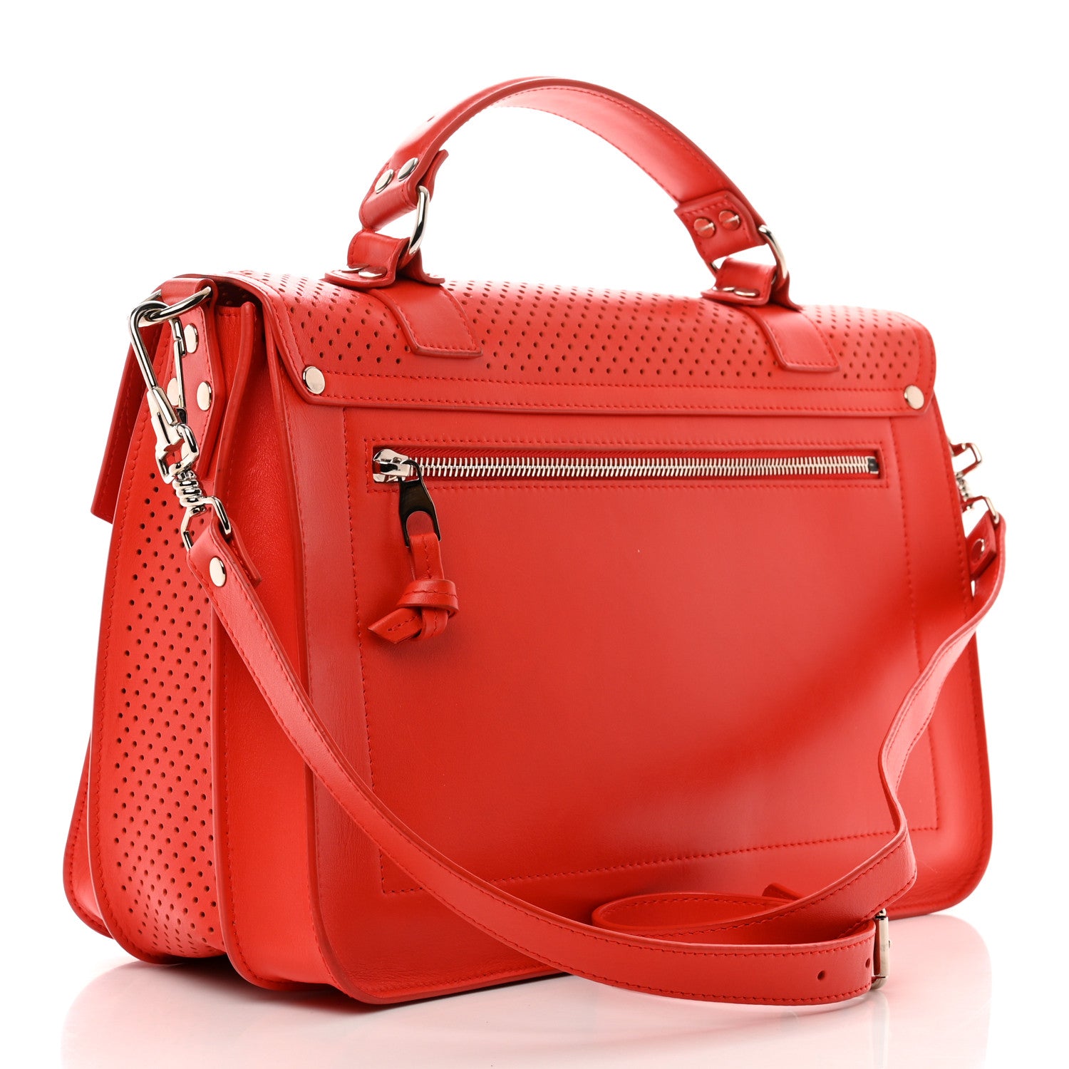 Proenza Schouler Lambskin Perforated Medium PS1 Satchel Fire Red 3 of 12