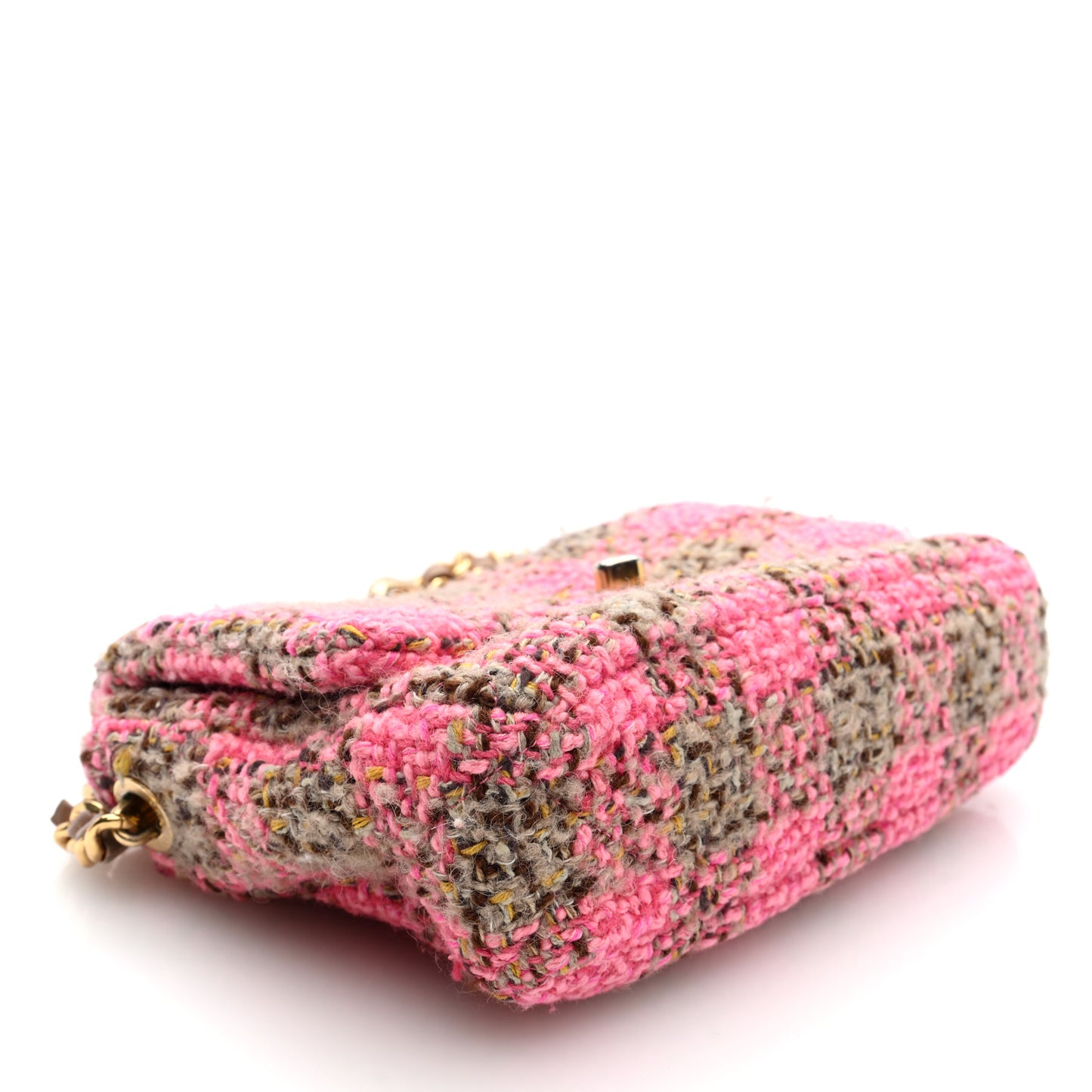 Wool Tweed Quilted Small Elegant Chain Flap Pink Brown