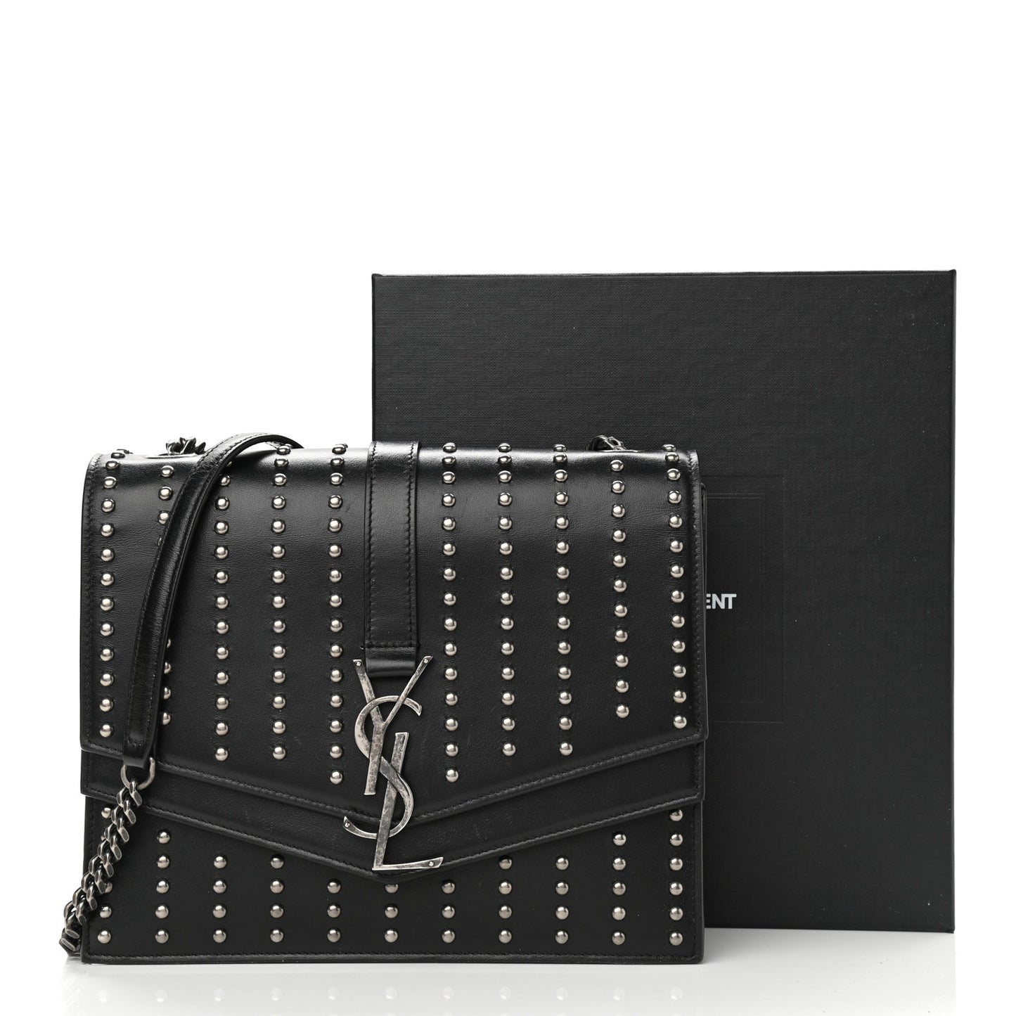 Calfskin Studded Monogram Medium Sulpice Shoulder Bag Black