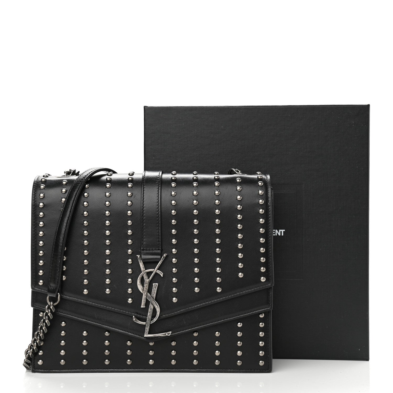 Saint Laurent Calfskin Studded Monogram Medium Sulpice Shoulder Bag Black 12 of 12