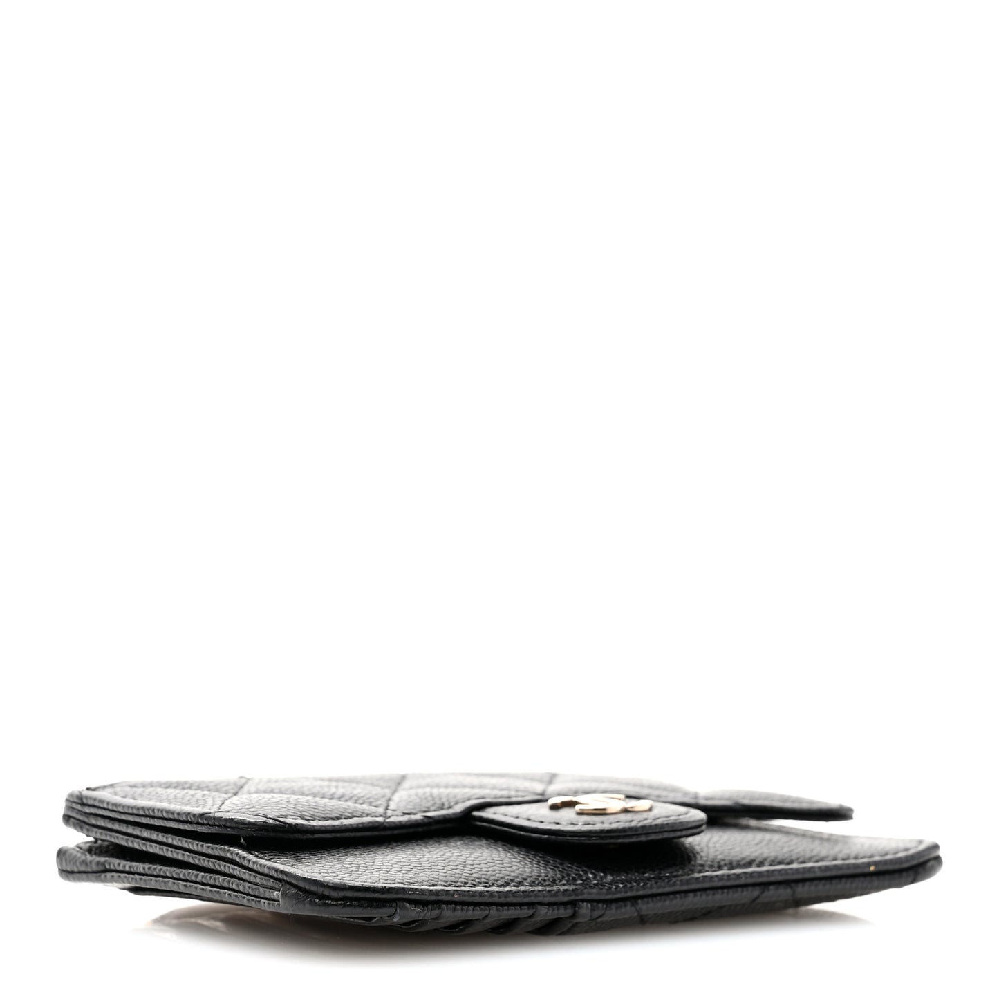 Caviar Quilted Flap Zip Card Holder Black