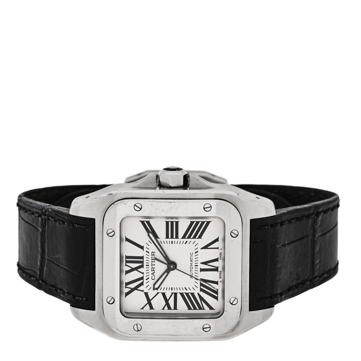 Cartier Stainless Steel Alligator 33mm Santos 100 Automatic Watch 2 of 5