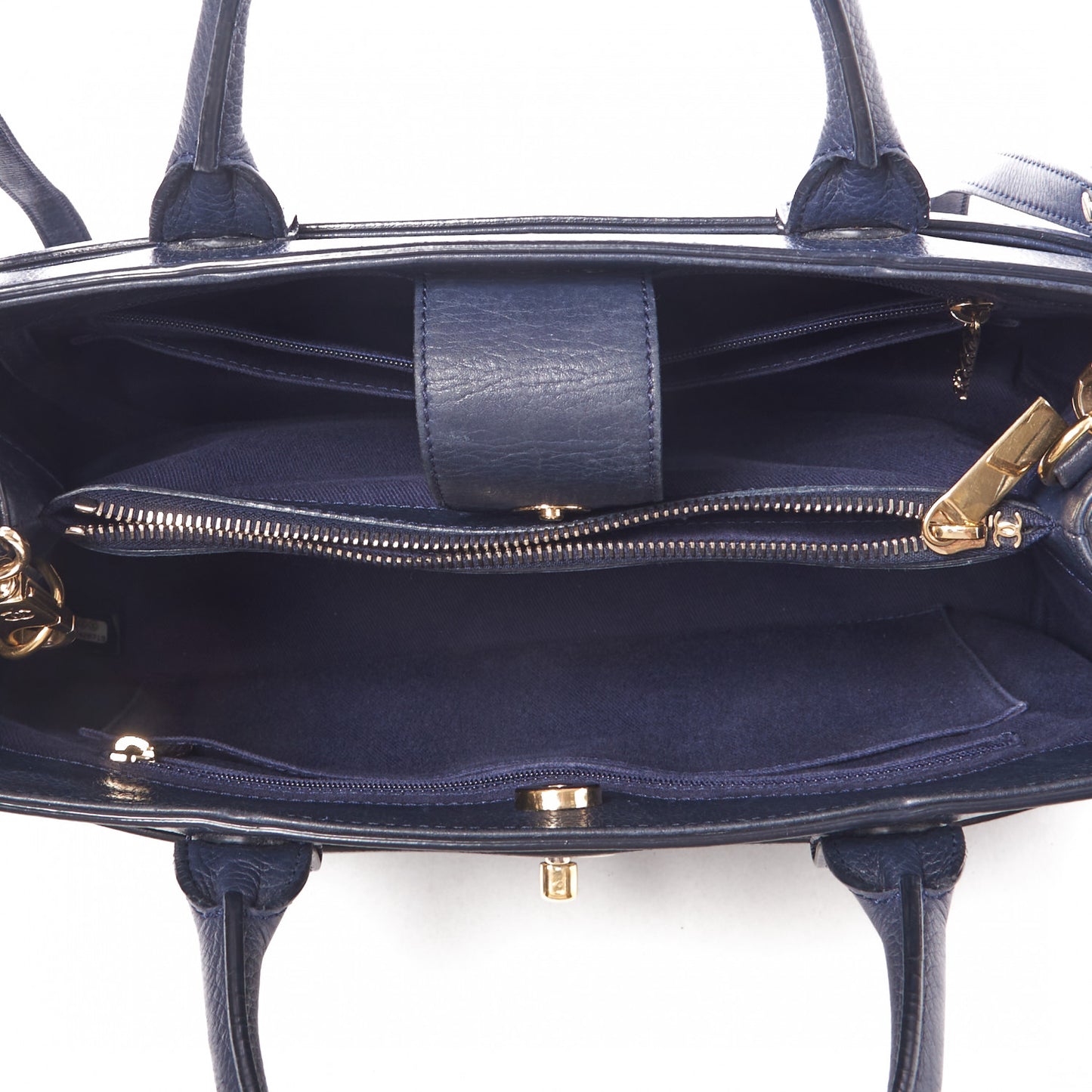 Grained Calfskin Small Neo Executive Shopper Tote Navy
