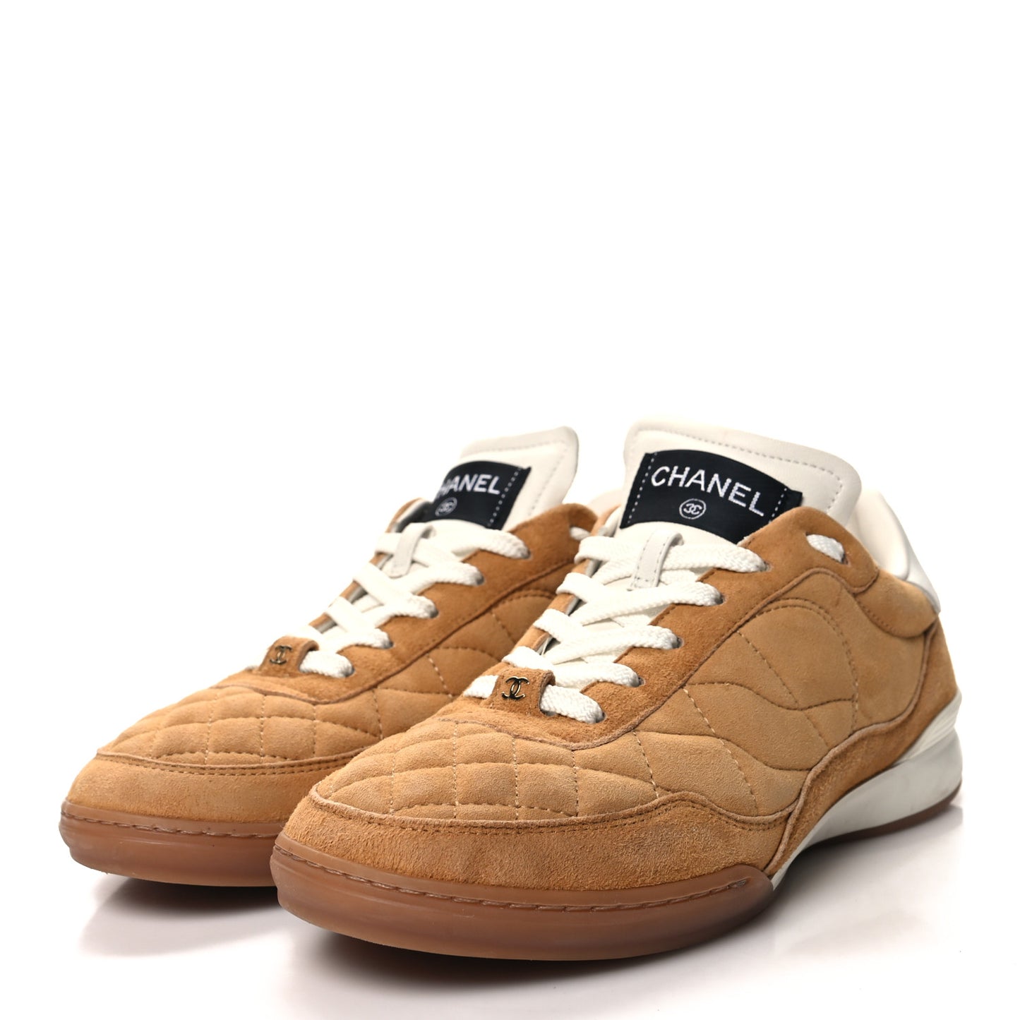 Suede Kidskin Quilted Sneakers 37 Dark Beige