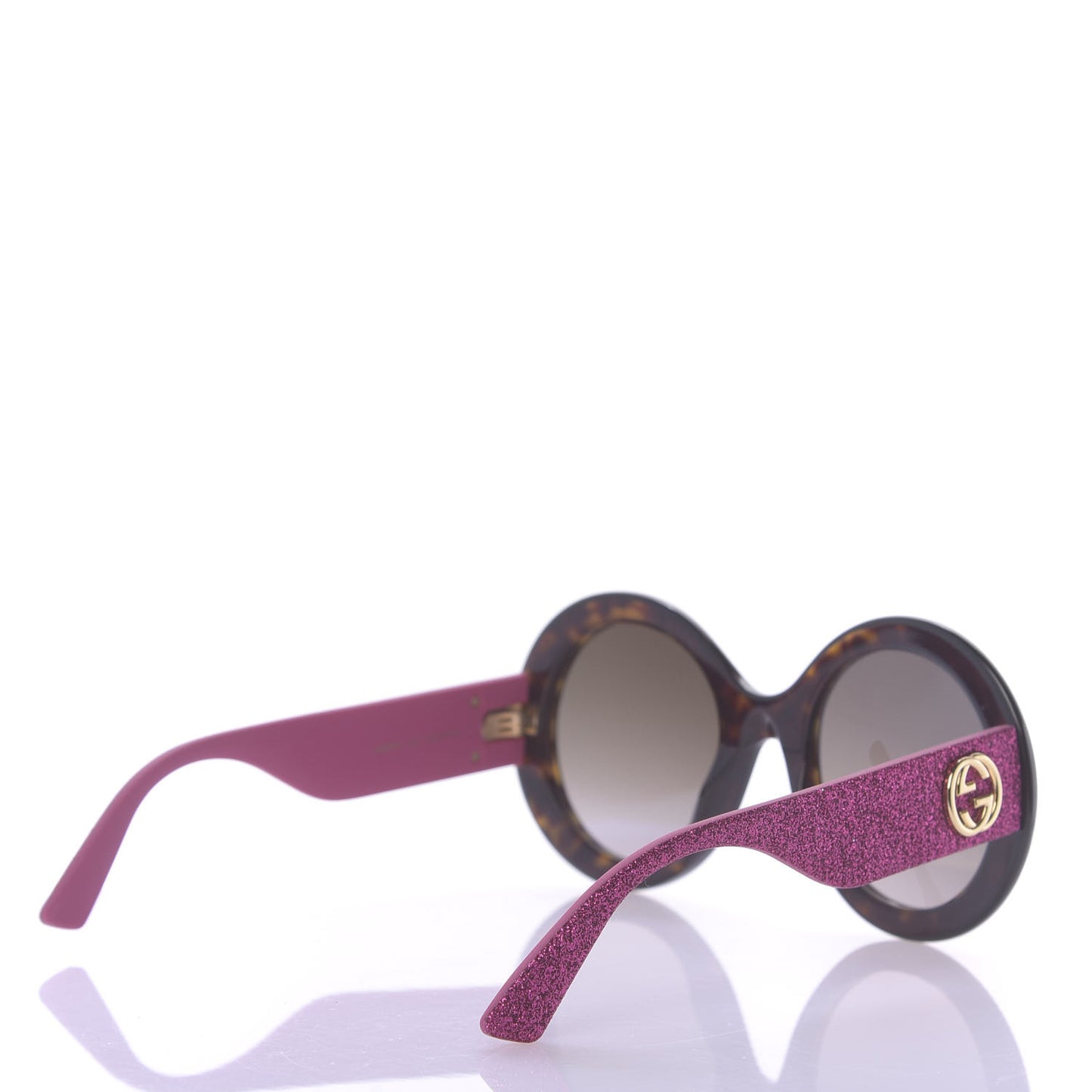 Acetate Round GG0101S Glitter Sunglasses Havana Pink