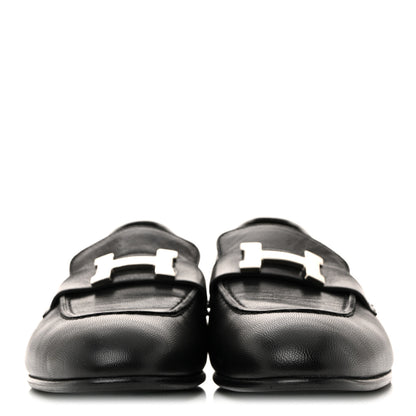 Hermes Goatskin Womens Paris Loafers 36.5 Black 3 of 10