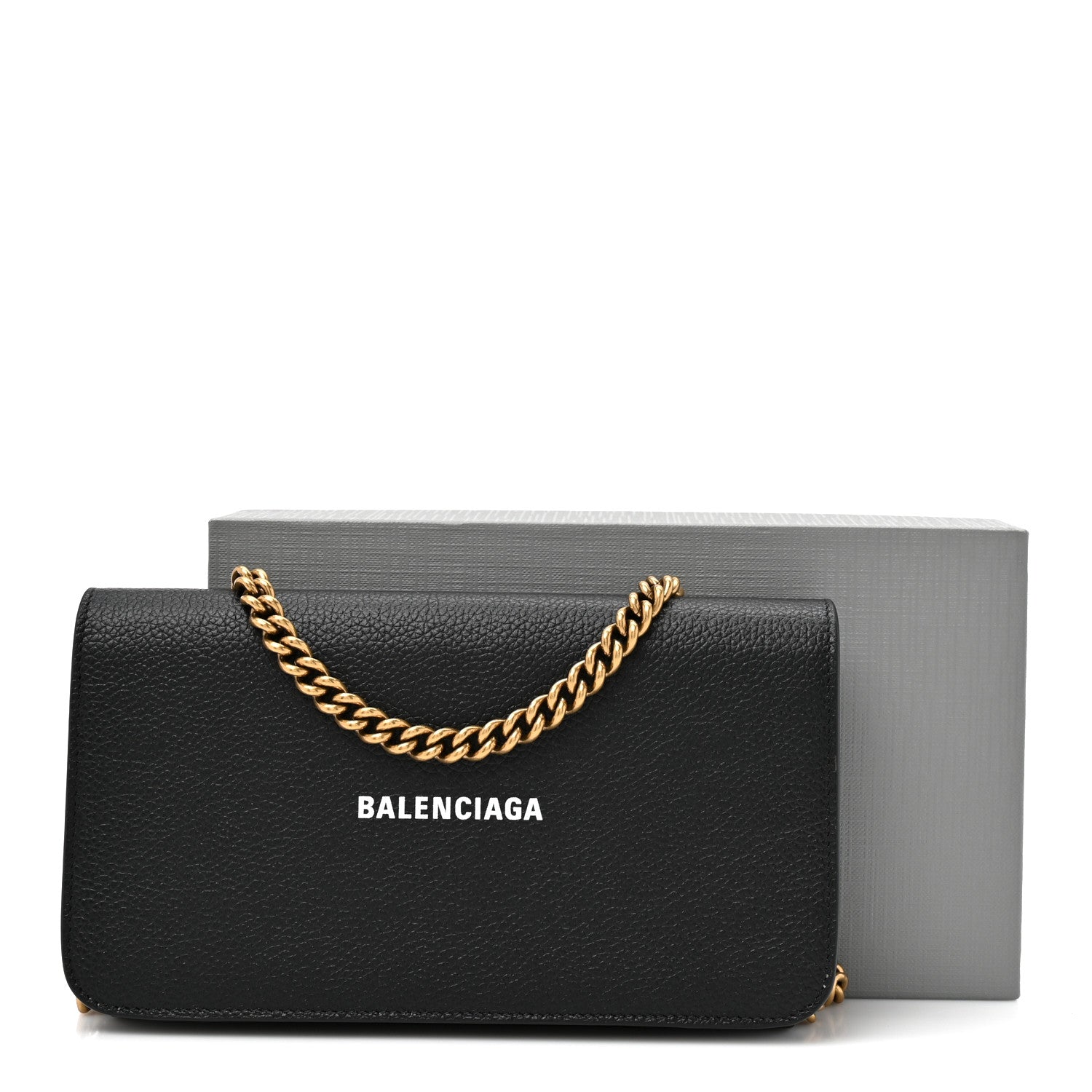 Balenciaga Grained Calfskin Logo Cash Phone Holder Wallet On Chain Black White 12 of 12