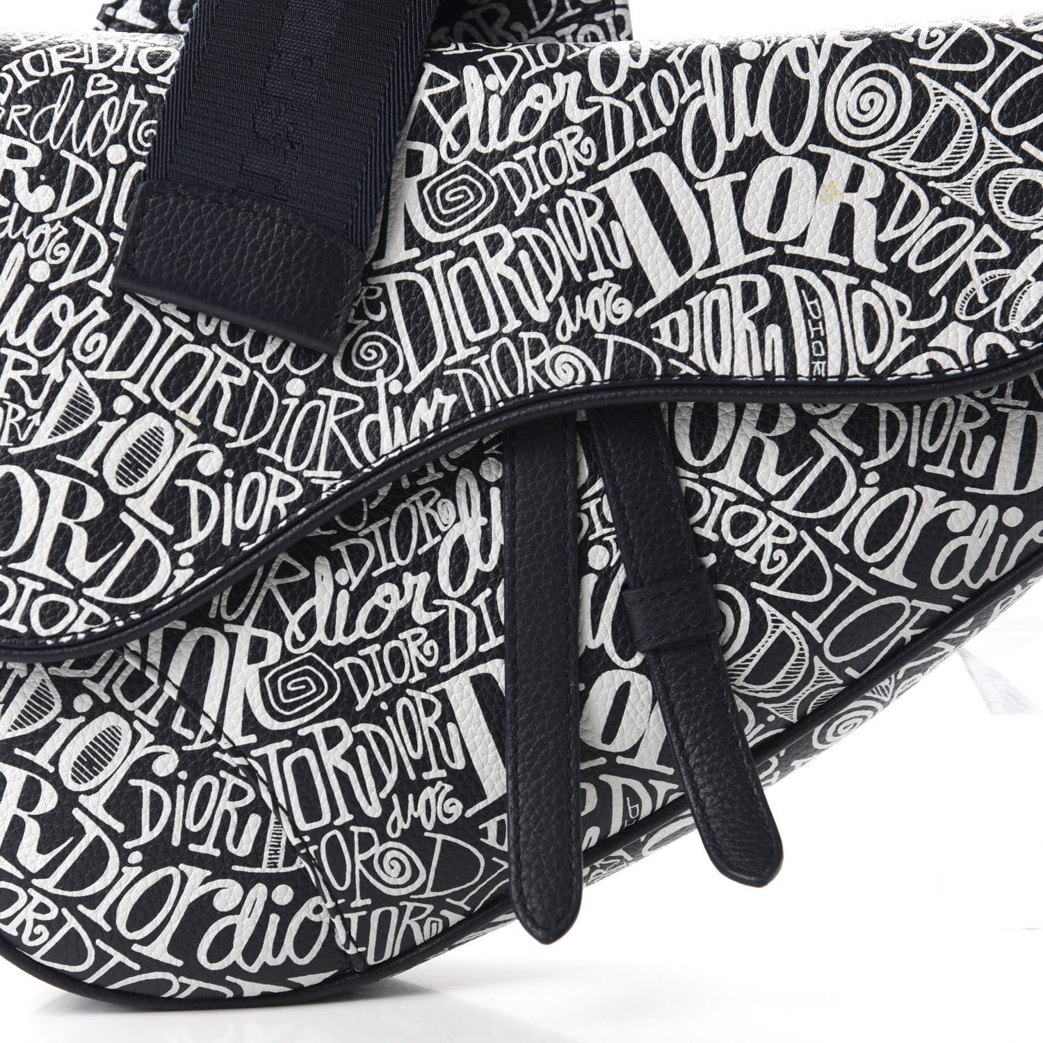 Christian Dior X SHAWN STUSSY Grained Calfskin Printed Mens Saddle Bag Navy Blue 7 of 9