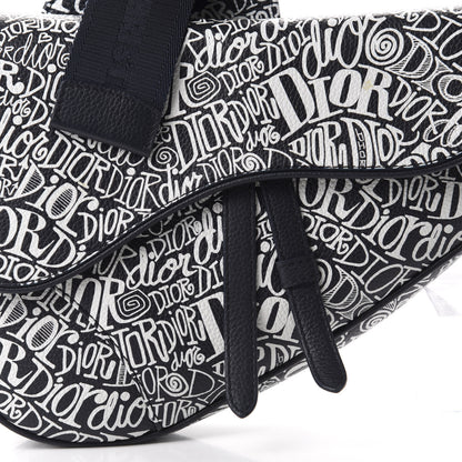 Christian Dior X SHAWN STUSSY Grained Calfskin Printed Mens Saddle Bag Navy Blue 7 of 9