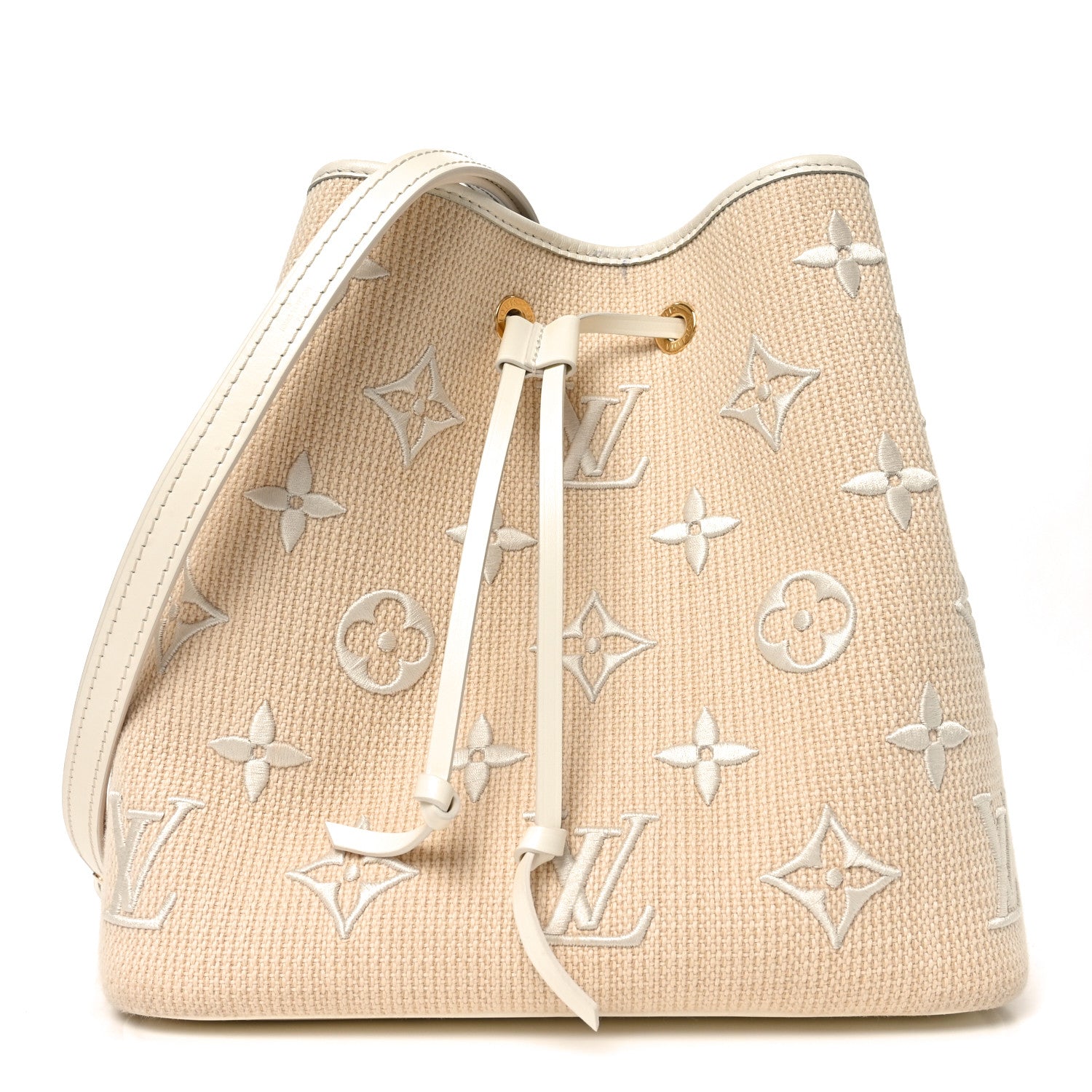 Louis Vuitton Cotton Monogram Embroidered Neonoe MM Beige White 1 of 10