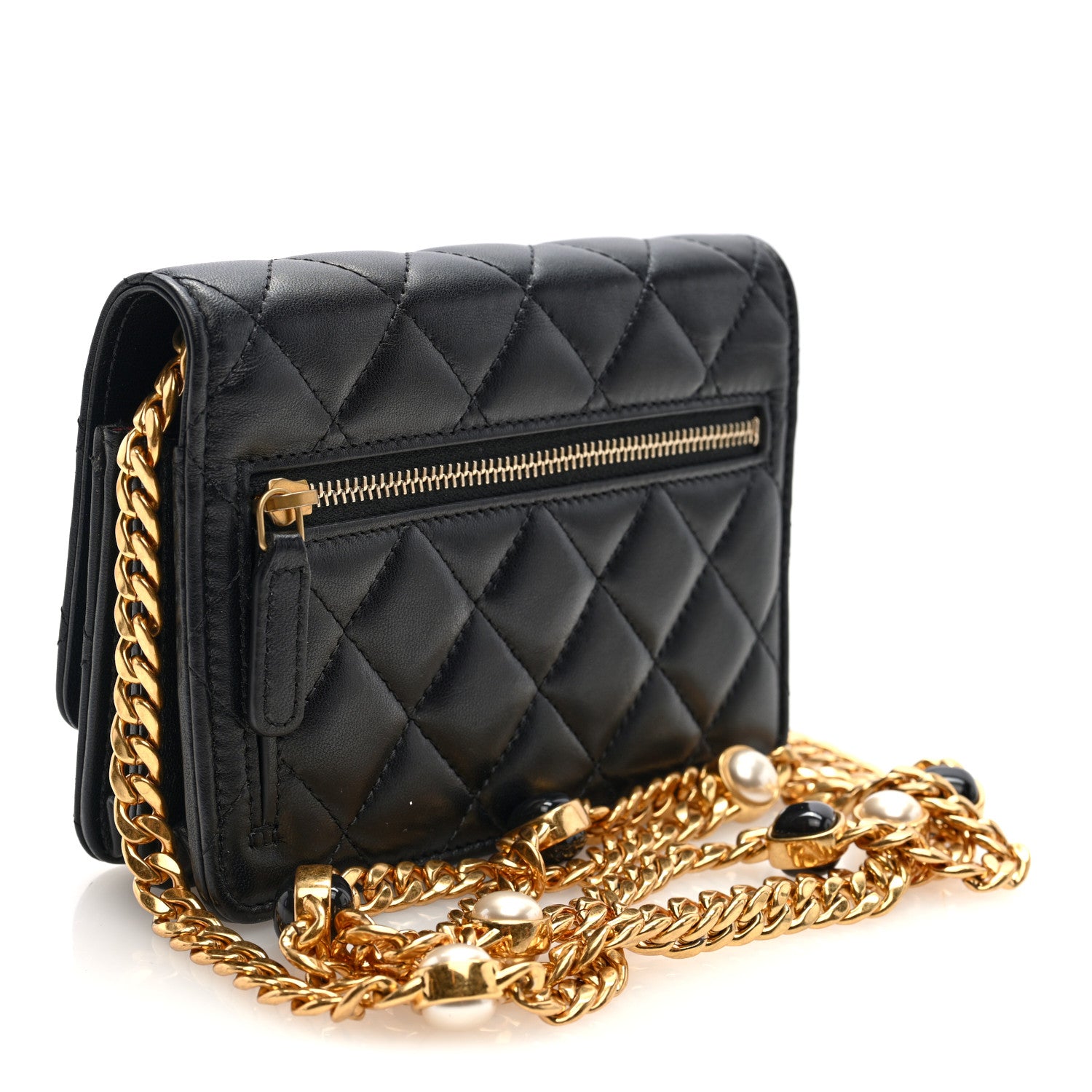 Chanel Lambskin Quilted CC Pearl Enamel Clutch on Chain WOC Black 3 of 10