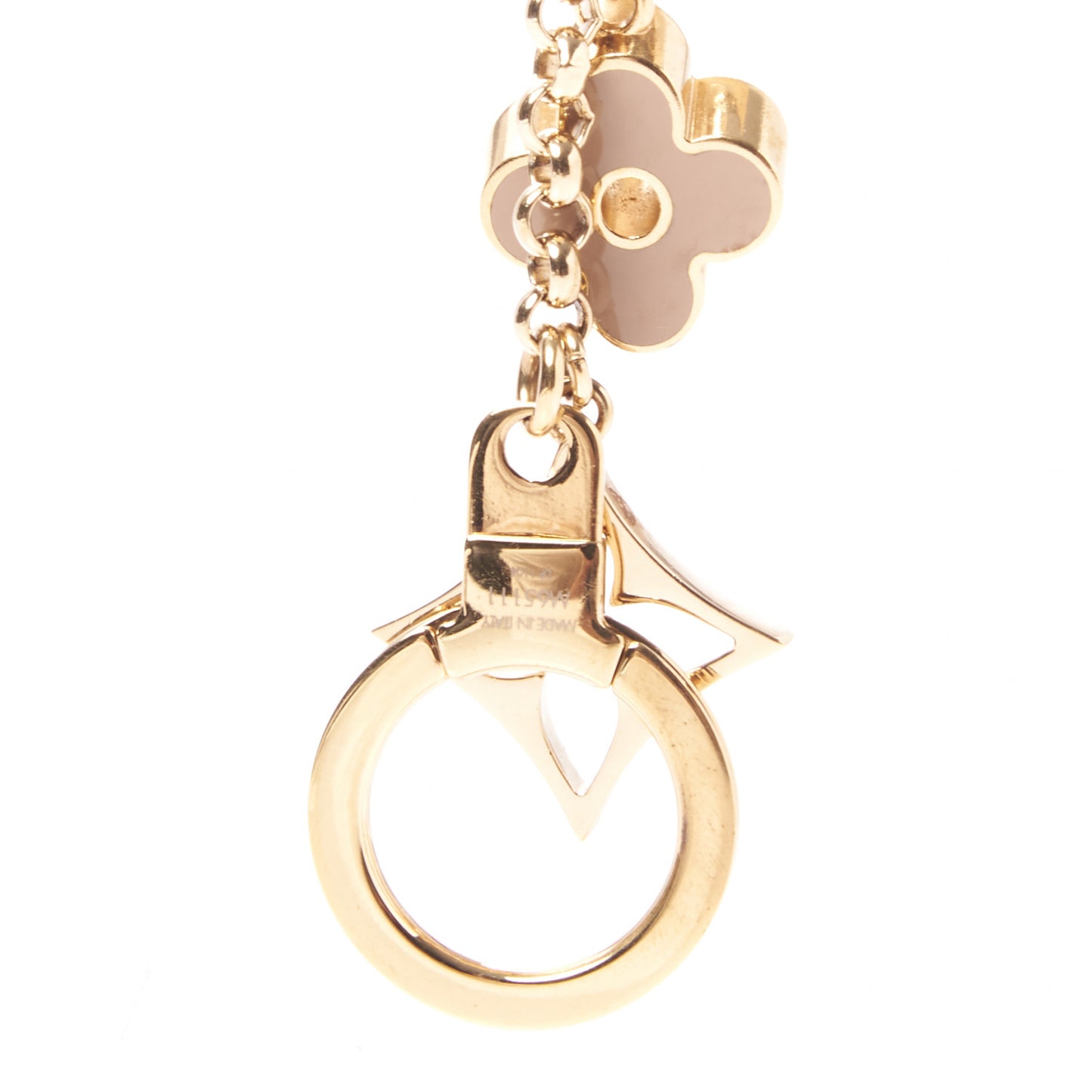 Brass Enamel Fleur De Monogram Bag Charm Chain Gold