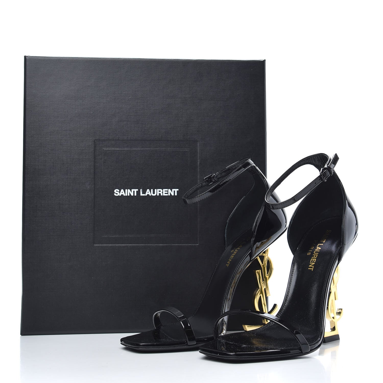 Saint Laurent Patent Calfskin Opyum 110 Sandals 37 Black Gold 8 of 8