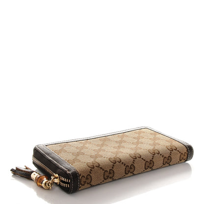 Gucci Monogram Calfskin Bamboo Tassel Zip Around Wallet Beige Ebony Chocolate 4 of 6