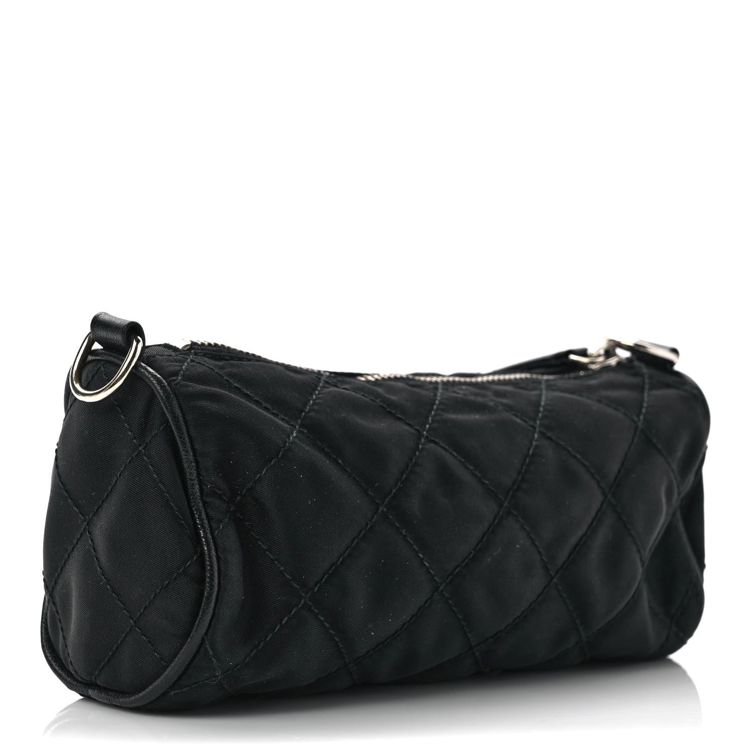 Prada Tessuto Nylon Saffiano Impunturato Quilted Barrel Pochette Black 3 of 6