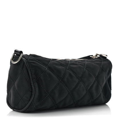 Prada Tessuto Nylon Saffiano Impunturato Quilted Barrel Pochette Black 3 of 6