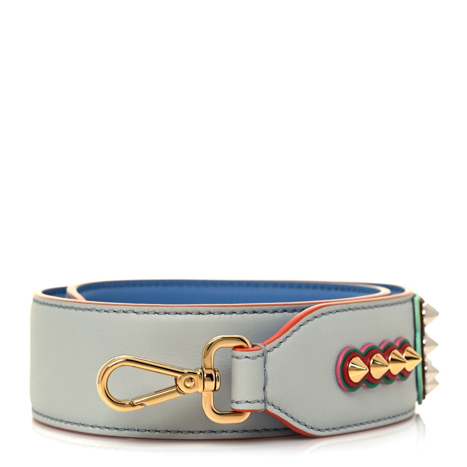 Fendi Vitello Dolce Fun Fair Metal Studded Strap You Grigio Perla Blue Multicolor 1 of 4