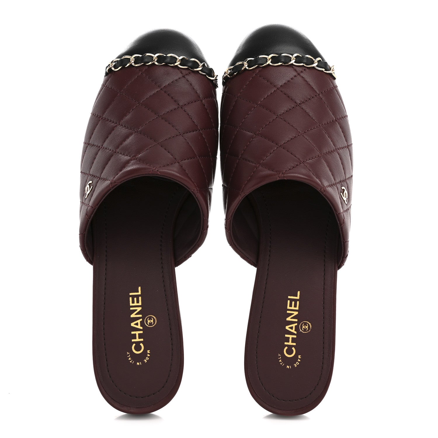 Chanel Lambskin Quilted CC Chain Mules 37 Burgundy Black 2 of 10