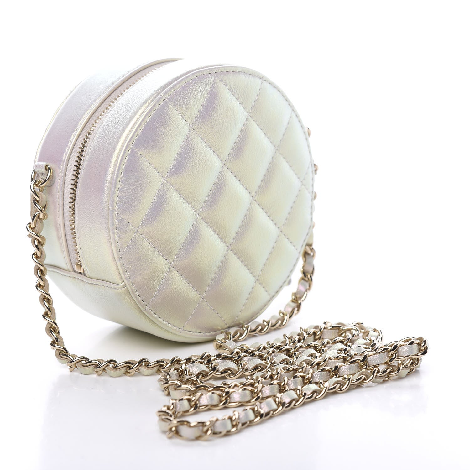 Chanel Iridescent Lambskin Quilted Round Clutch With Chain Ivory 2 of 10