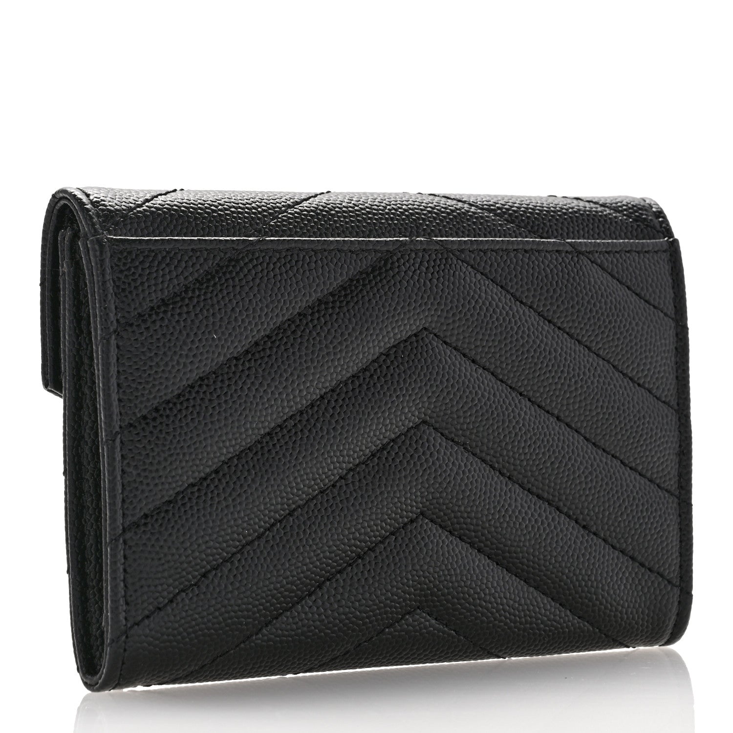 Saint Laurent Grain De Poudre Matelasse Chevron Small Monogram Envelope Wallet Black 3 of 7