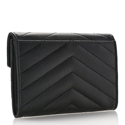 Saint Laurent Grain De Poudre Matelasse Chevron Small Monogram Envelope Wallet Black 3 of 7