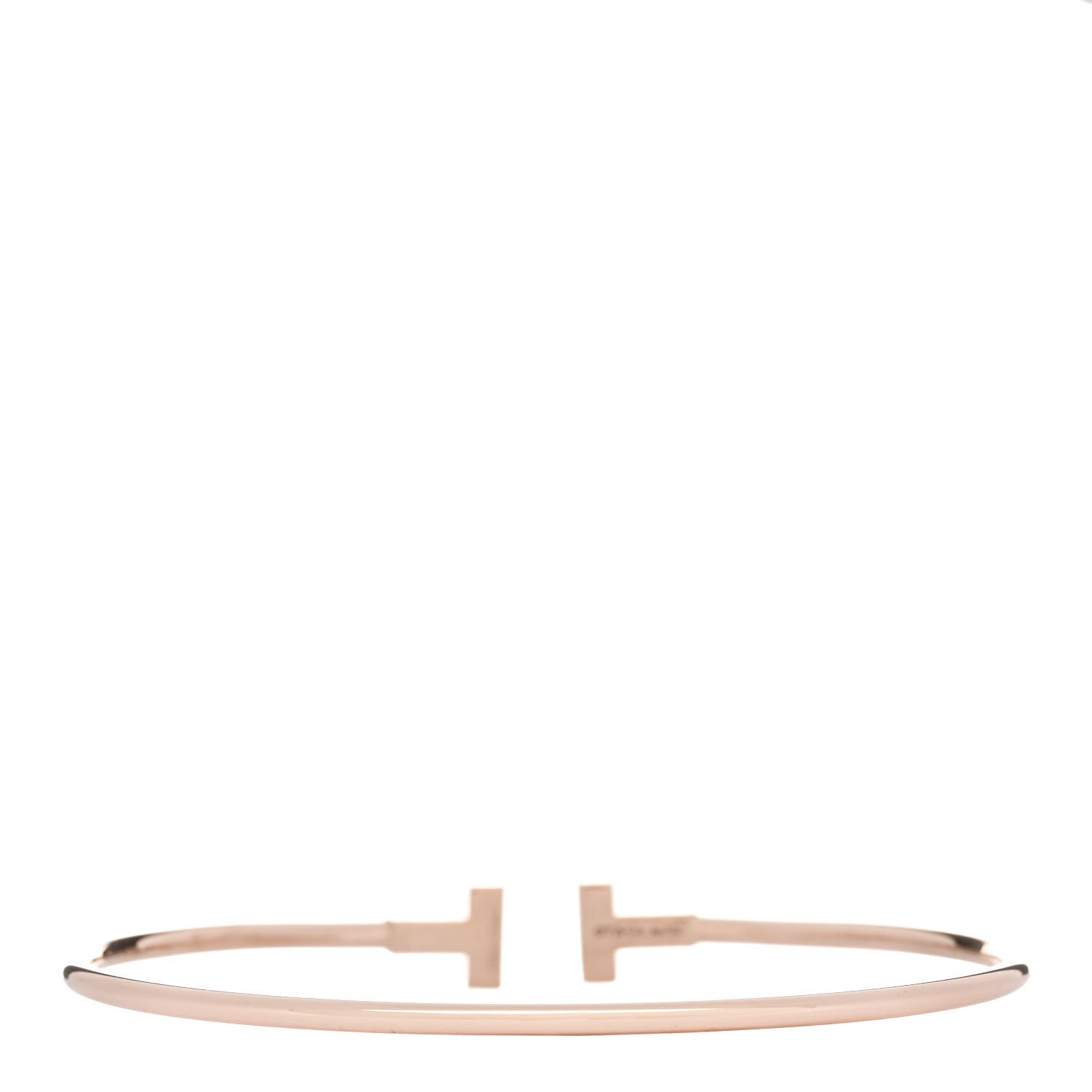 Tiffany 18K Rose Gold Narrow T Wire Bracelet 2 of 4