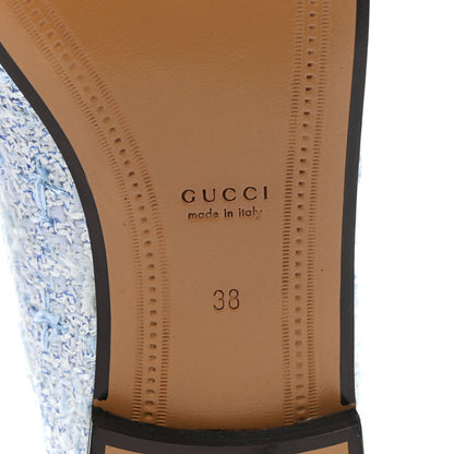 Gucci Wool Tweed Horsebit Womens Jordaan Loafers 38 Light Blue White Mystic White 6 of 9