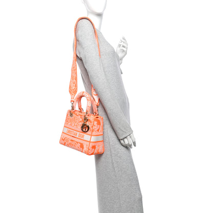 Christian Dior Canvas Toile De Jouy Reverse Embroidered Medium Lady D-Lite Fluorescent Orange 2 of 10