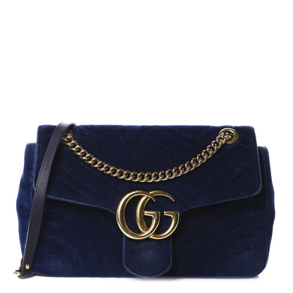 Gucci Velvet Matelasse Medium GG Marmont Shoulder Bag Cobalt Blue 1 of 15