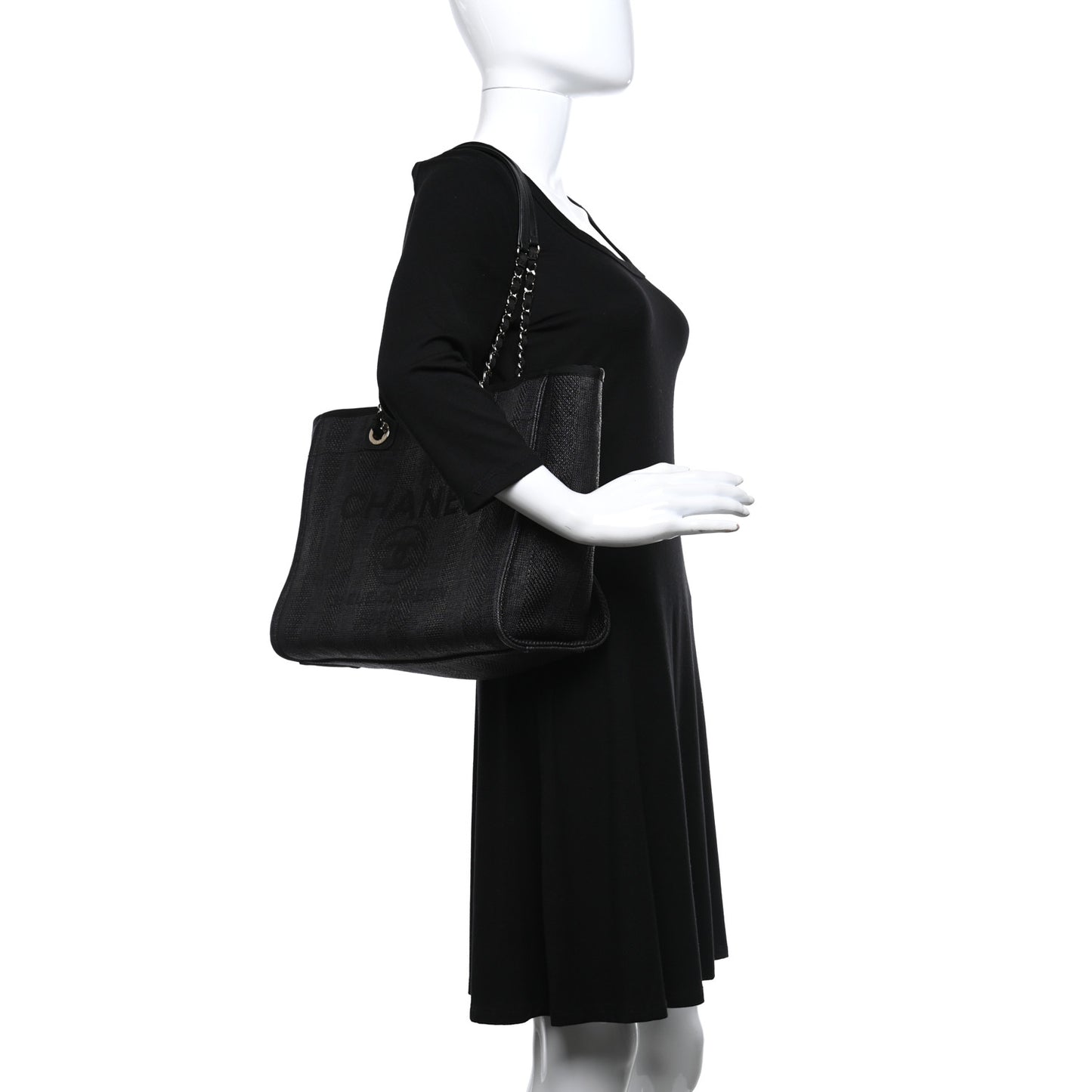 Mixed Fibers Striped Small Deauville Tote Black