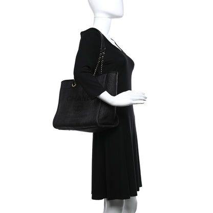 Chanel Mixed Fibers Striped Small Deauville Tote Black 2 of 9