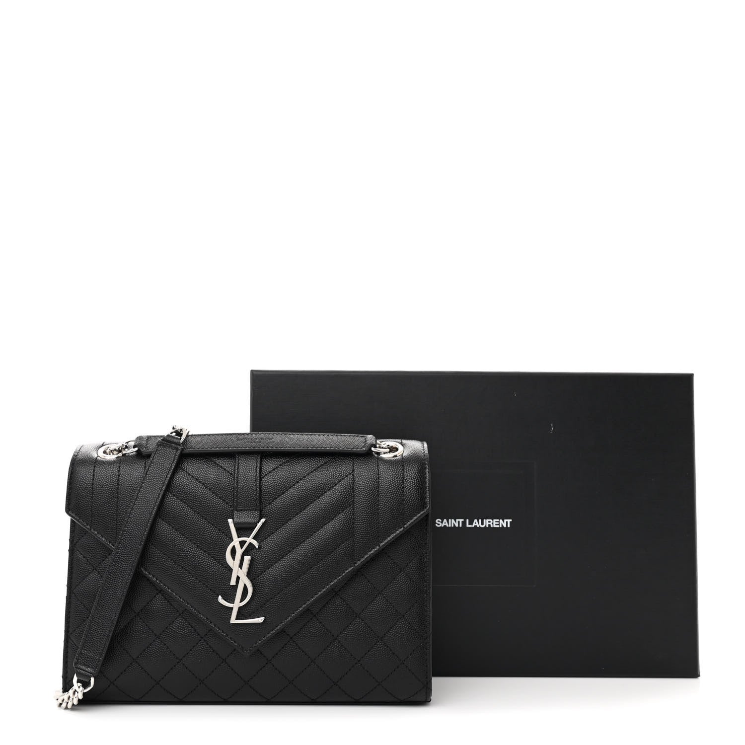 Saint Laurent Grain De Poudre Textured Mixed Matelasse Triquilt Medium Monogram Satchel Black 11 of 11