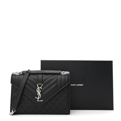 Saint Laurent Grain De Poudre Textured Mixed Matelasse Triquilt Medium Monogram Satchel Black 11 of 11