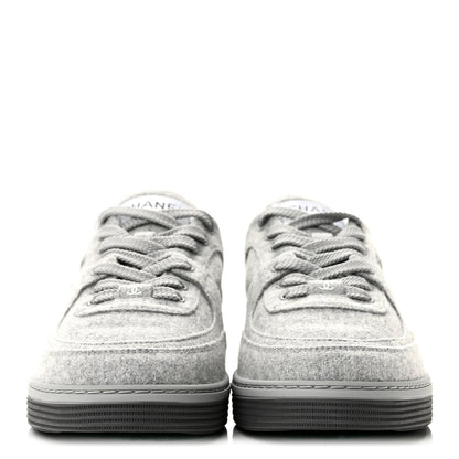 Chanel Wool Mixed Fibers Womens CC Sneakers 38 Light Grey 3 of 10