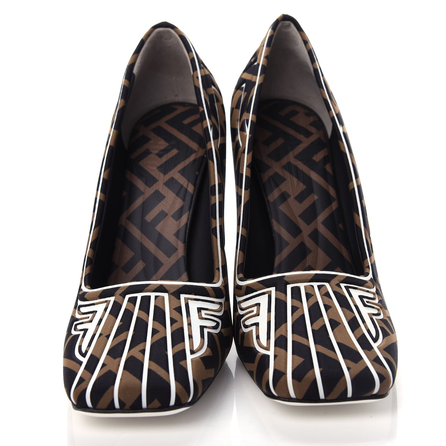 Fendi Lycra Film FF FFreedom Decollete Pumps 38 Tobacco Moro White 5 of 10