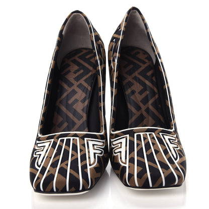 Fendi Lycra Film FF FFreedom Decollete Pumps 38 Tobacco Moro White 5 of 10
