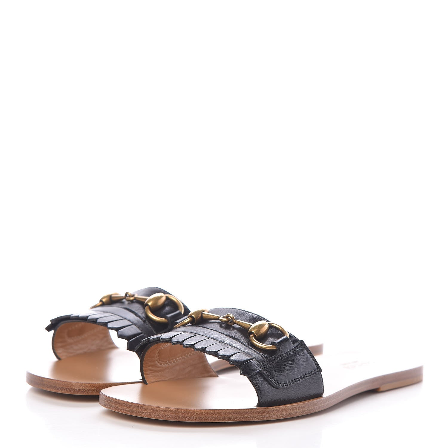Gucci Malaga Kid Fringe Horsebit Slide Sandals 36 Black 3 of 8