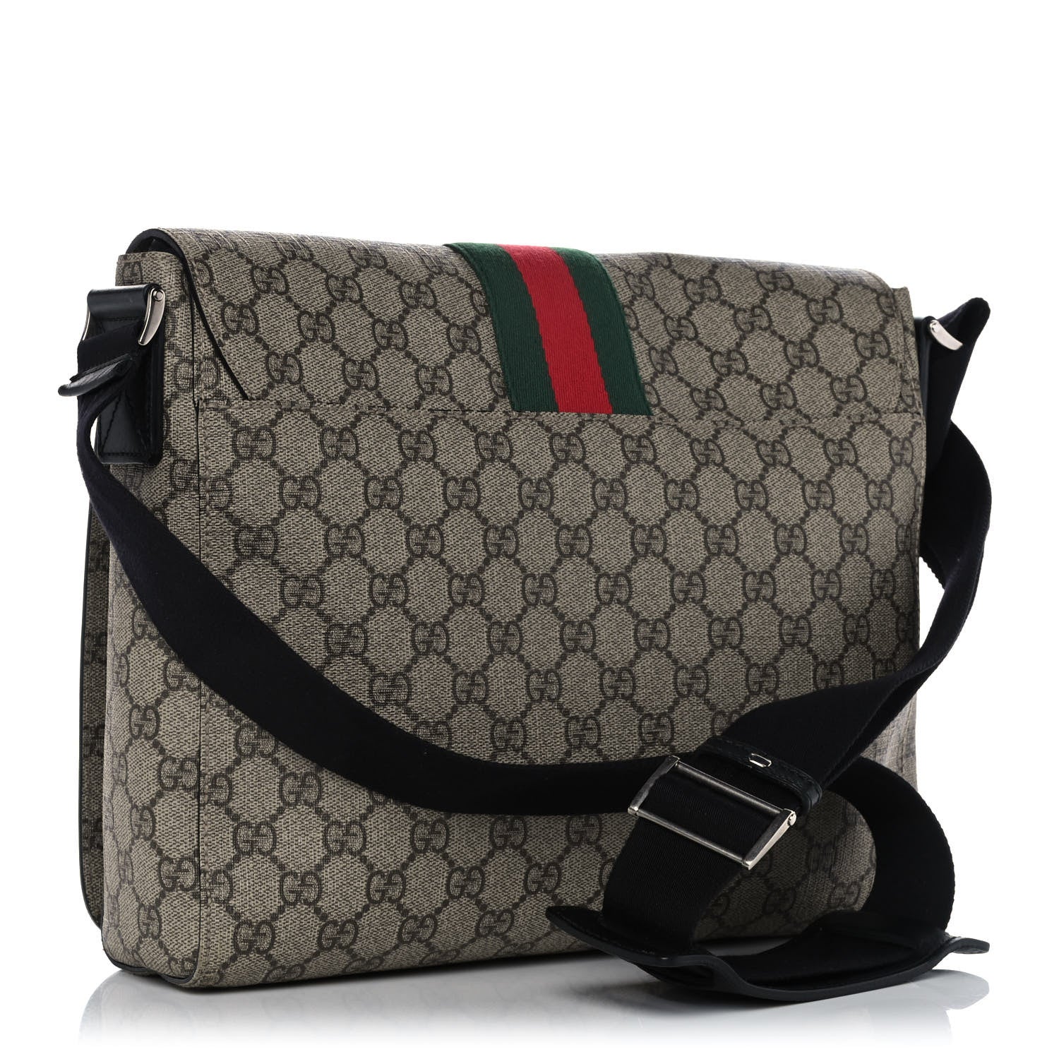 Gucci GG Supreme Monogram Web Flap Messenger Bag Black 3 of 12