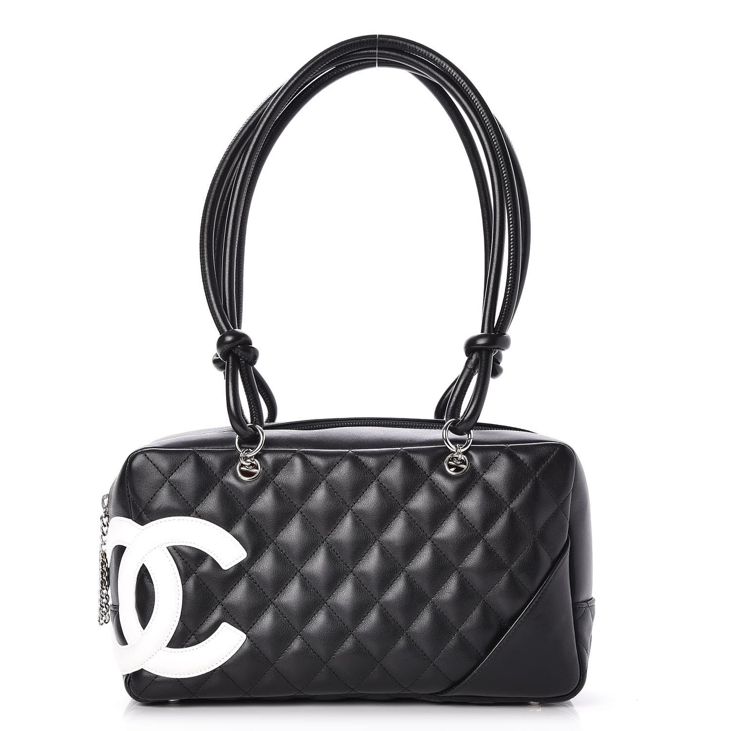 Calfskin Quilted Large Cambon Bowler Black White