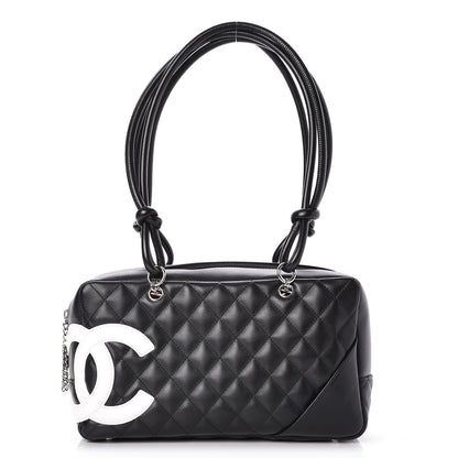 Chanel Calfskin Quilted Large Cambon Bowler Black White 1 of 7