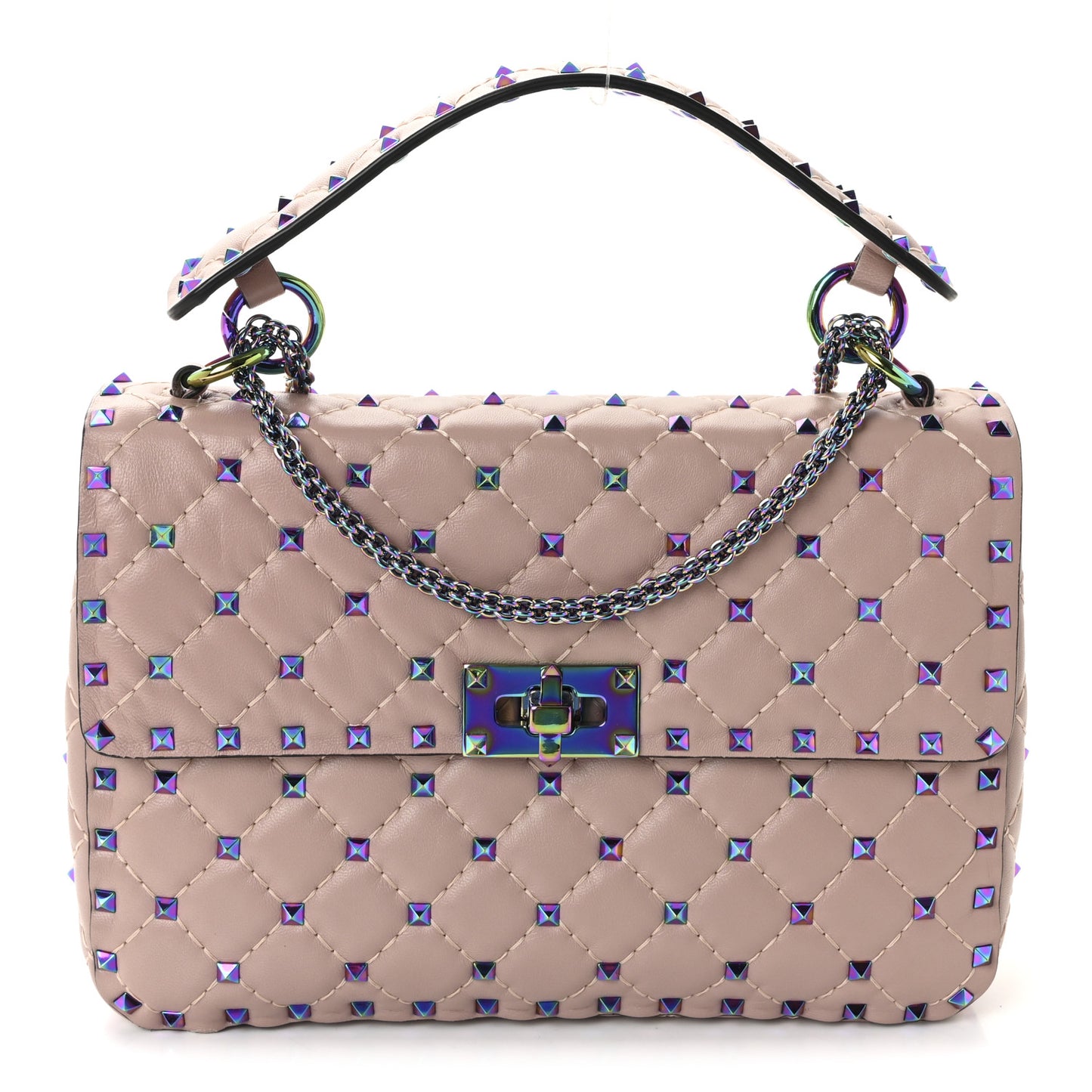Lambskin Oil Slick Medium Rockstud Spike Shoulder Bag Poudre
