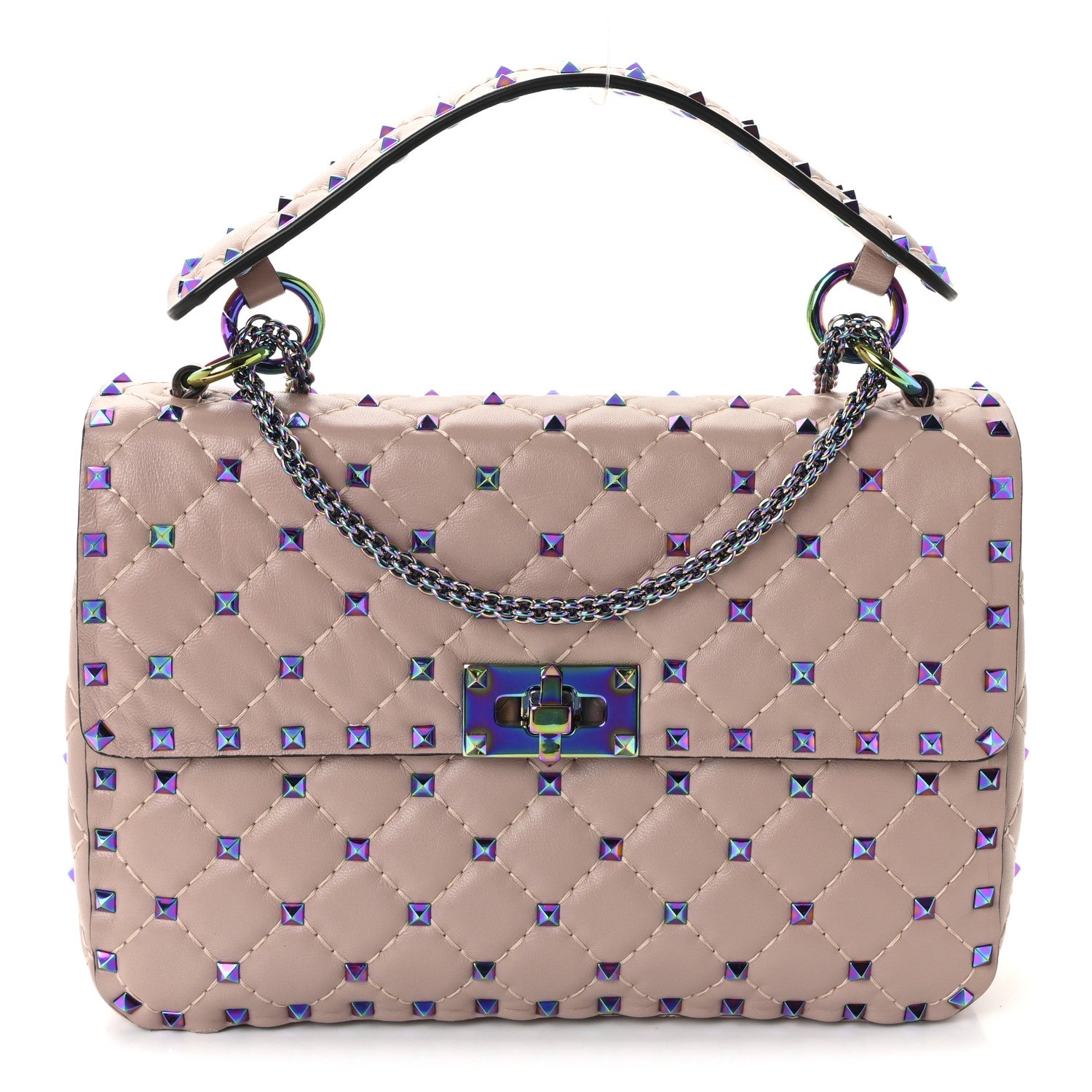 Valentino Garavani Lambskin Oil Slick Medium Rockstud Spike Shoulder Bag Poudre 1 of 9
